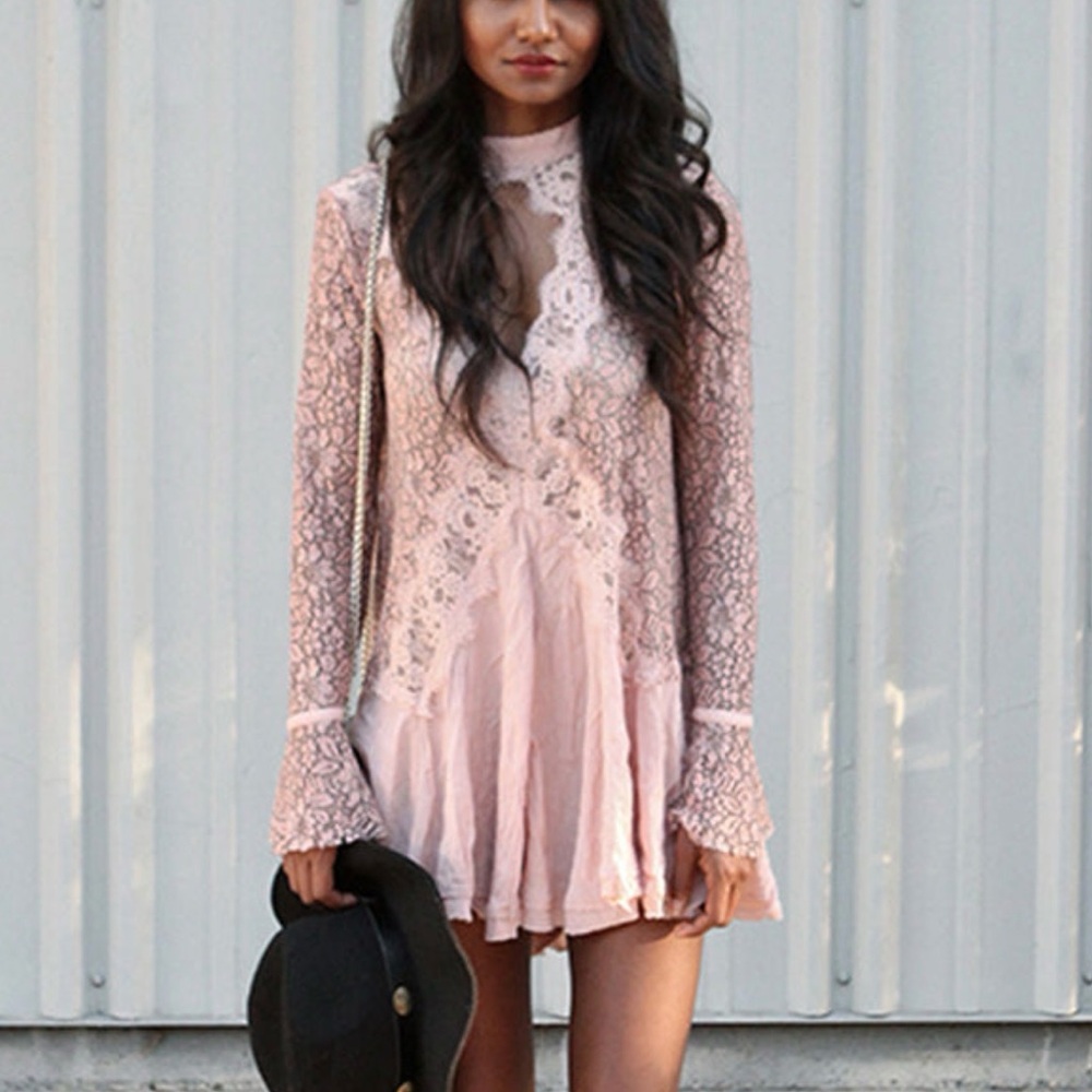 Free People Pink Lace Mini Dress